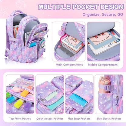 Girls Backpack,School Bag for Kids,Primary,Elementary,teen ages 6-15 Girls Bookbag,Students Kawaii Backpack Purple conch - color: Purple Conch