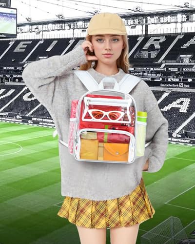 MAY TREE Small Clear Backpack Stadium Approved for Women and Men Clear Bag for Stadium Events Concert Sporting Festival, White - color: White-1, style: 2 Front Pocket-1