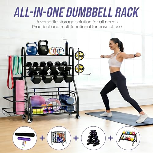Dumbbell Rack, 400LBS Weight Rack for Dumbbells Kettlebells, Adjustable Home Gym Storage for Yoga Mat&Ball Foam, All in One Workout Equipment Storag for Yoga Studio Home