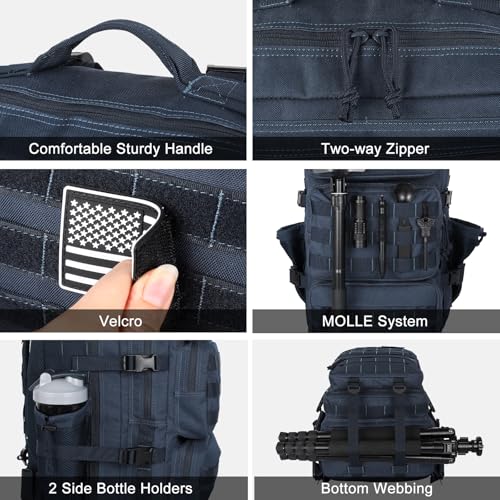 Military Tactical Backpack 50L Large Day Backpack for Men Molle Army 3 Days Assault Pack Bug Out Bag Water Resistant and Heavy Duty Hiking Treeking Rucksack - Dark Blue - color: Dark Blue, size: 50L