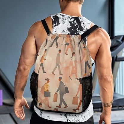 Drawstring Gym Backpack with Shoe Compartment And Wet Pocket, 28L Lightweight Waterproof People Walking Sports Backpack for Workout Swim Beach Travel String Bag for Men Women