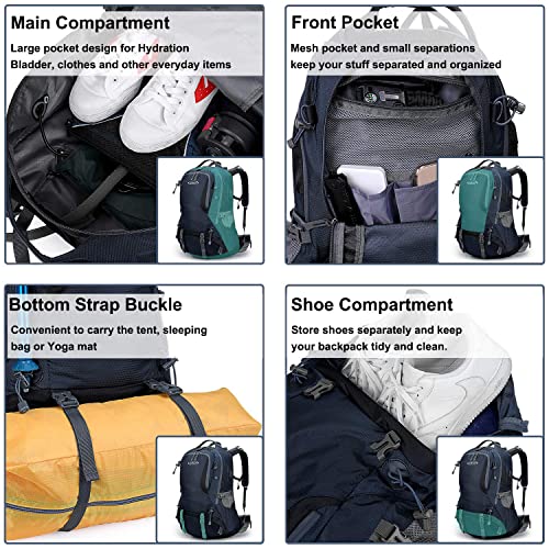 G4Free 50L Hiking Backpack Waterproof Daypack Outdoor Camping Climbing Backpack with Rain Cover for Men Women(Dark Blue) - color: Dark Blue