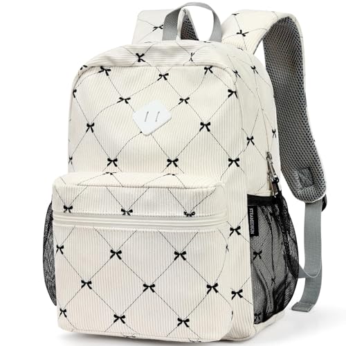 STEAMEDBUN Corduroy Kids Backpack for Girls Boys 3-8, Girls Backpack for Elementary Kindergarten - Bow - color: Corduroy Black Bowknot, size: Small-15"H(fits folder)