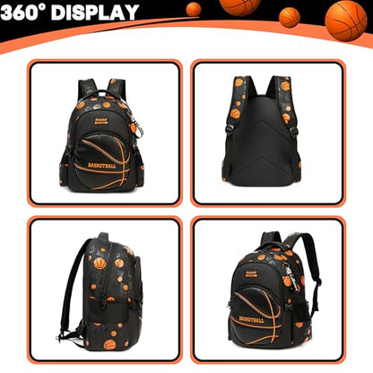 Boys' School Backpack with Lunch Box and Pencil Case - Ideal for Teens and Middle School Students, Black Basketball - color: 08 Basketball