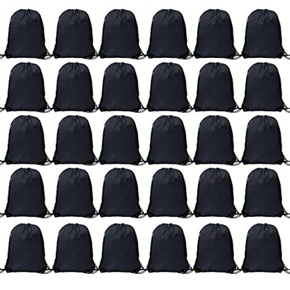 Bulk Drawstring Bags, Polyester Draw String Bags, Gym Sports Cinch Bag Drawstring Backpack for Women Men - color: Black
