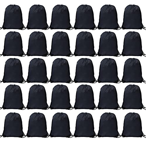 Bulk Drawstring Bags, Polyester Draw String Bags, Gym Sports Cinch Bag Drawstring Backpack for Women Men - color: Black