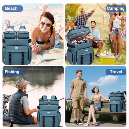 Weitars Insulated Cooler Backpack,Double Deck Waterproof Soft Cooler Bag,Backpack Coolers Leak Proof Lunch Backpack for Men Women for Travel,Camping,Picnic,Beach,Picnic,Outdoor 31L/52 Can - color: Blue