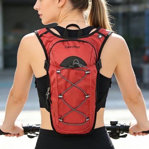 Zavothy Hydration Backpack with 2L Hydration Bladder Water Backpack for Hiking Hydration Pack for Running Cycling Hiking - color: Red