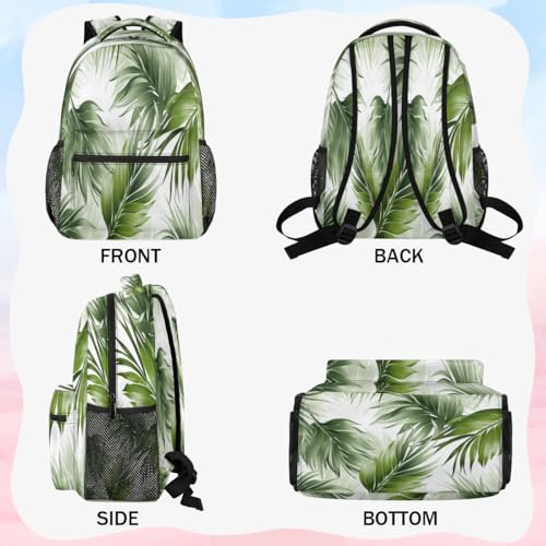 Palm Leaf Backpack with Chest Strap, Casual Backpack for Women Men, 16 Inch Daypack for Travel Work, Tropical Plant Print - color: Turquoise
