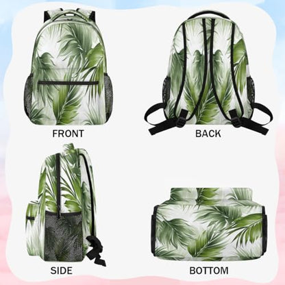 Palm Leaf Backpack with Chest Strap, Casual Backpack for Women Men, 16 Inch Daypack for Travel Work, Tropical Plant Print - color: Turquoise
