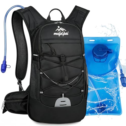 Hydration Backpack with 2L Water Bladder - 20L Water Backpack for Hiking, Cycling, Running, Biking, Lightweight Hiking Pack Bag for Women & Men with Trekking Pole Holders - color: Black With 2l Water Bladder