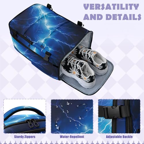 Travel Backpack with Shoe Compartment, 20L Large Capacity Laptop Backpack for Men Women, Electric Blue Lightning Daypack for Traveling Hiking Carry On