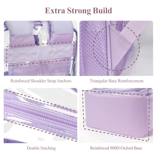 PACKISM Clear Backpack for School - 17 inch Large Heavy Duty Bookbag, Reinforced See Through PVC Transparent Backpack - color: Cute Purple, style: Daypack Backpacks
