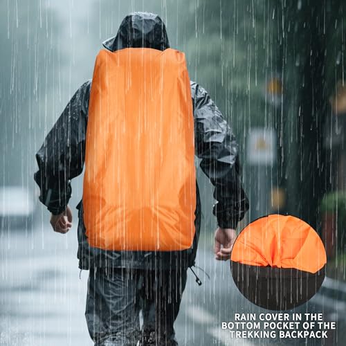 75L Hiking Backpack with Rain Cover Waterproof Camping Backpack Shoes Warehouse for Men Women, Frameless - color: Red, size: 60L