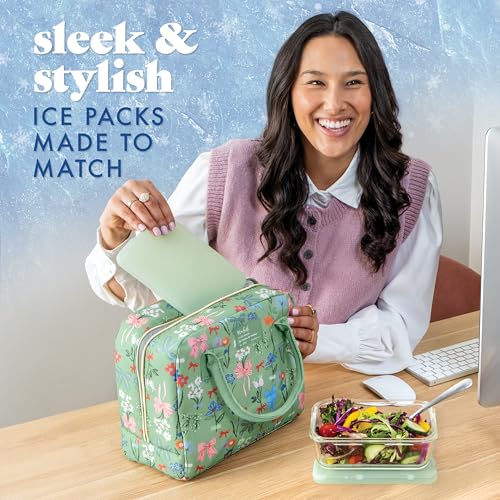 Cool Coolers by Fit & Fresh 4 Pack XL Slim Ice Packs, Quick Freeze Space Saving Reusable Ice Packs for Lunch Boxes or Coolers - color: Sage (4 Pack)