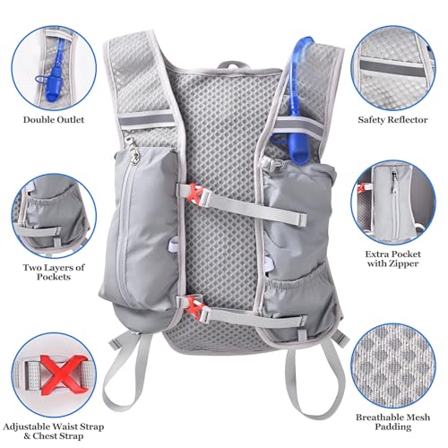 Hydration Backpack with 2L Hydration Bladder Lightweight Water Backpack Climbing Pouch for Hiking Hydration Pack for Running Cycling Hiking - style: Gray