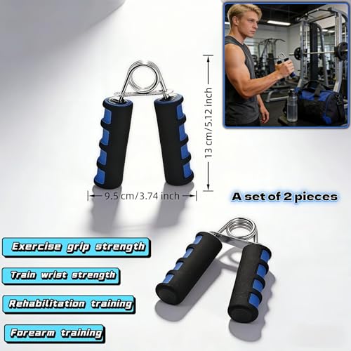 Hand Grip Strengthener Set, Carbon steel wire+thickened foam Hand Exerciser for Wrist Forearm and Finger Strength Training, 2 Pack - color: Blue