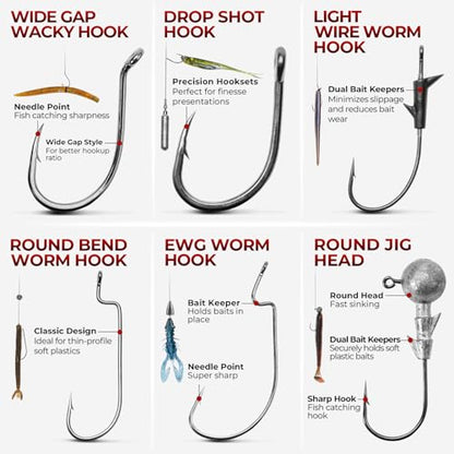 MadBite by KastKing 182/265/400pcs Compact Fishing Tackle Kit - All-in-One Freshwater Hooks, Weights, Bobbers in Tackle Box, Fishing Gear Set for Bass Trout Panfish - style: 400pcs Terminal Tackle Kit