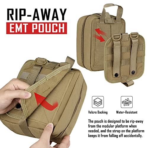 LIVANS 1000D First Aid Bag Empty Medical Ifak Pouch Molle EMT Pouches Rip-Away Tactical Military Trauma Emergency Medic Bag - color: Khaki(7.1"l X 3.5"w X 8"h)