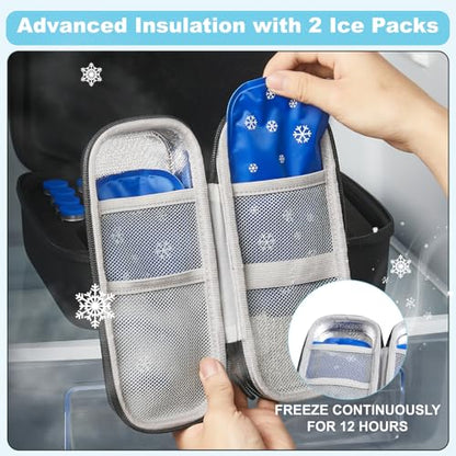 2-in-1 Peptide Case & Insulin Cooler Travel Case – 32-Vial Fridge Organizer "Mother" Bag + Detachable TSA Approved "Son" Carrier with 150g Ice Pack for GLP-1, Pens & Syringes (Black)