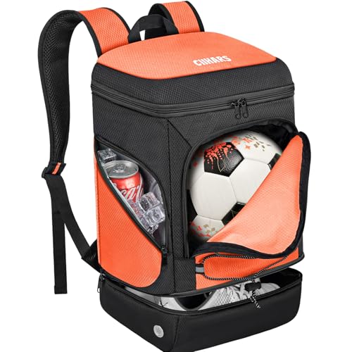 Soccer Bag - Soccer Backpack with Ball Holder,Sport Equipment Bags gifts for soccer stuff Water resistant Includes Separate Cleat Fit Basketball Volleyball Football - color: sport soccer bag 2025 ORANGE