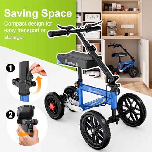 BlessReach All Terrain Steerable Knee Scooter Crutch Alternative，Deluxe Medical Scooter Double Handbrake,for Adults Injured Ankle & Foot Recovery Scooter in Blue - color: Blue