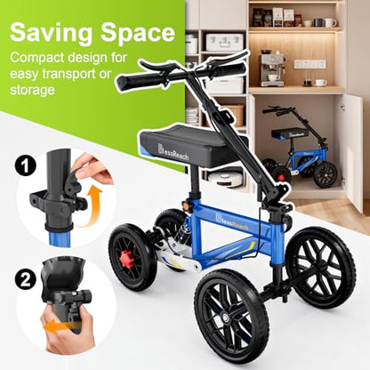 BlessReach All Terrain Steerable Knee Scooter Crutch Alternative，Deluxe Medical Scooter Double Handbrake,for Adults Injured Ankle & Foot Recovery Scooter in Blue - color: Blue