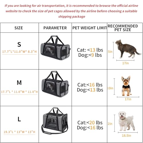 Wakytu Pet Carrier for Medium Large Cats and Dogs, Dog Carrier Travel Bag with Adequate Ventilation, 5 Mesh Windows, 3 Entrance, Locking Safety Zippers, Padded Shoulder and Carrying Strap, Large - color: 1.0 Grey, size: 19.3"L x 13"W x 13"H