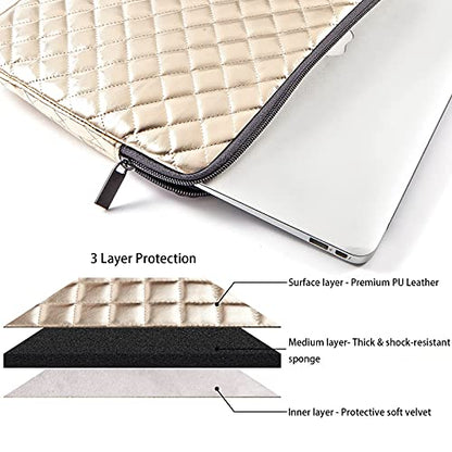Puffy Laptop Sleeve 11 12 13 13.3 14 15 15.6 inch Case Protective Bag Quilted PU Leather Lined Padded - color: Gold Quilted, size: 15.6 Inch