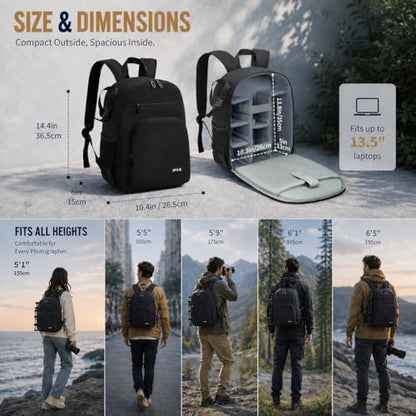 Camera Backpack for Photographers, DSLR Camera Bag with 13.5” Laptop Compartment & Tripod Holder, Professional Photography Camera Case Compatible for Sony Canon Nikon Travel Hiking Gift Black Orange - color: Grey