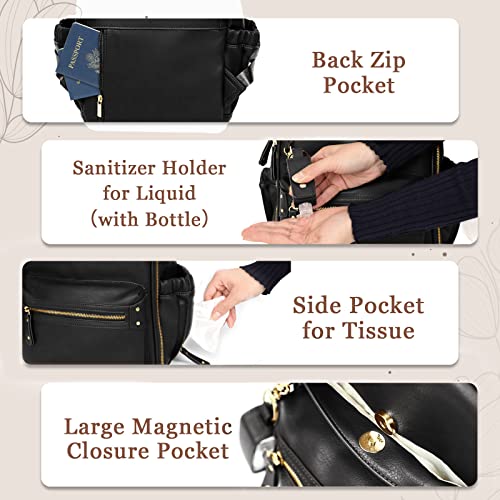 miss fong Small Diaper Bag Mini Diaper Bag Backpack Mini Backpack with 11 Pockets Baby Diaper Bag with Hand Sanitizer Holder, 2 Insulated Pockets-BALCK - color: Black
