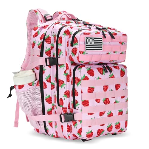 Lovelinks21 45L Tactical Assault Backpack 3 day assault pack with Molle Waterproof backpack Rucksack for Tactical Backpacks (Strawberry) - color: Strawberry