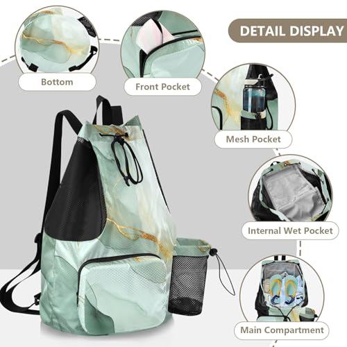 Drawstring Gym Bags Pool Bag With Pockets Pull String Back Pack Waterproof Marble White Green - color: Color 20