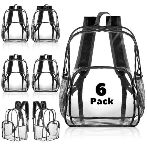Amylove 6 Pcs Clear Backpack bulk for Stadium Events Heavy Duty PVC Transparent Bookbag for College Workplace Security (15 Inches,Black) - color: Black, size: 15 Inches