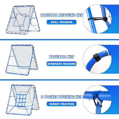 Volleyball Baseball Rebounder Net, Softball Rebounder Pitchback Net Quick Adjustments, Quick Adjustments Lacrosse Bounce Back Practice Equipment, Ideal for Outdoor Indoor and Backyard Training - size: 5FTx4FT, style: Three Mode Baseball Net