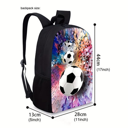 3PCS Soccer Backpack Set, 16" Lightweight Football Daypack, Soccer Ball Print Casual Laptop Backpack for Travel Camping Work (style-11) - color: Style-11