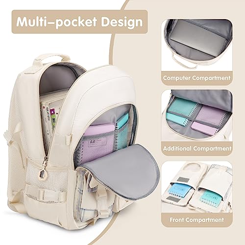ACESAK Backpack for Girls - Bookbag Backpacks Schoolbag for Girls Kids Teen Women Casual Travel Daypacks - School Bag Elementary Middle School College Cute Backpack with Lunch Box (Beige) - color: Beige