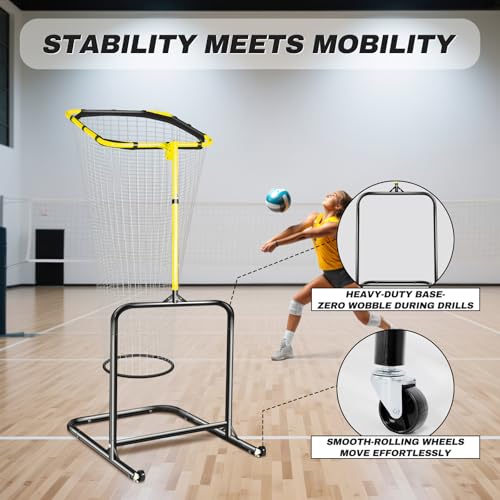 Volleyball Setter Training Net, Volleyball Training Equipment with 5 Adjustable Heights (4.6-10 FT), Serve Trainer Equipment with 7 Angles for Serving, Spiking & Setting Drills