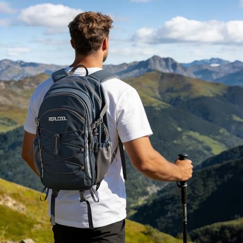 RealCool 20L Lightweight Hiking Backpack, Waterproof Daypack for Camping | 210D tear-resistant nylon, breathable shoulder and back panel, Multi-Compartment,hydration system,reflective strip,bungee net - color: Blue, size: 20L