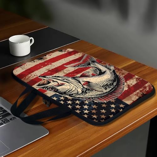 American Flag Fish Laptop Sleeve, Shockproof Laptop Tote Bag, Computer Bag Fits Up to 17 Inch, Zipper Tablet Sleeves Carrying Case for 4th of July USA 250 Years, Notebook Briefcase - color: American Flag Fish, size: 10 Inch