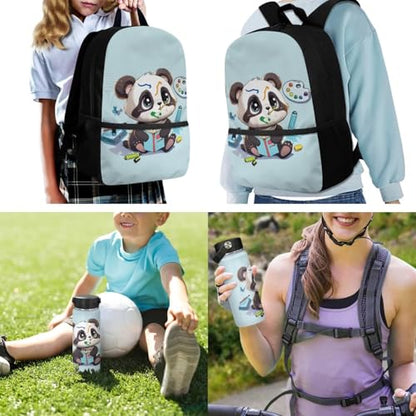 ZOUTAIRONG School Bags for Girls Boys 7-10/10-12/12-16, Cute Panda Insulated Water Bottle for Hot & Cold Drinks Casual Backpack with Side Pockets - color: Cute Panda