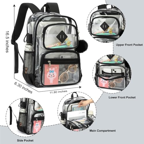 Heavy Duty Clear Backpack for Girls Boys Transparent School Bookbag Kids Durable PVC See Through Backpack-Black - color: Black