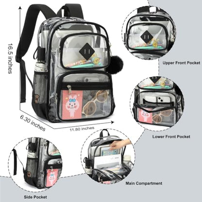 Heavy Duty Clear Backpack for Girls Boys Transparent School Bookbag Kids Durable PVC See Through Backpack-Black - color: Black