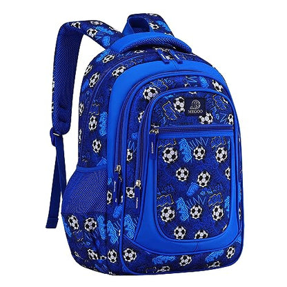 MYGOO Boys School Backpack Vineyard Soccer Blue Bookbag for Elementary Middle School Ages 5-12, 17 inch Large Capacity 24L Kids Student Travel Bags - color: Vineyard Soccer Blue