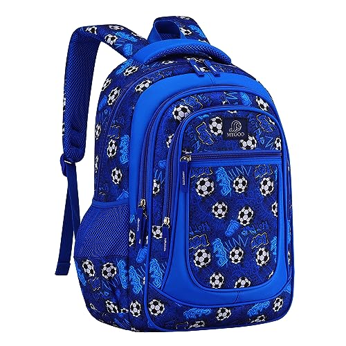 MYGOO Boys School Backpack Vineyard Soccer Blue Bookbag for Elementary Middle School Ages 5-12, 17 inch Large Capacity 24L Kids Student Travel Bags - color: Vineyard Soccer Blue