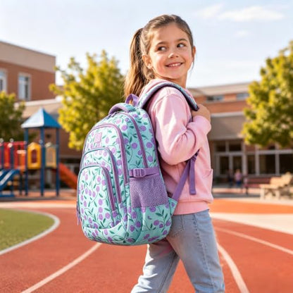 MYGOO Girls School Backpack Archibald Berry Purple Bookbag for Elementary Middle School Ages 5-12, 17 inch Large Capacity 24L Kids Student Travel Bags - color: Archibald Berry Purple