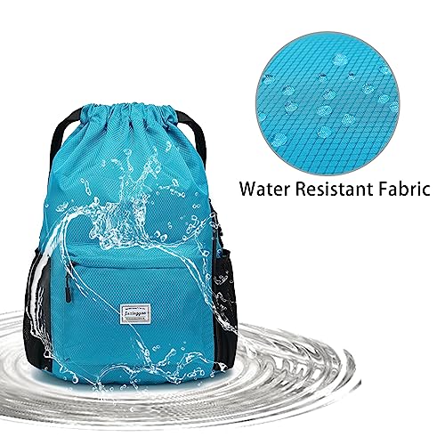 FUXINGYAO Drawstring Backpack Sports Gym Bag with Shoes Compartment, String Backpack Cinch for Women Men (light blue) - color: Light Blue