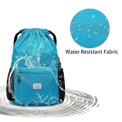 FUXINGYAO Drawstring Backpack Sports Gym Bag with Shoes Compartment, String Backpack Cinch for Women Men (light blue) - color: Light Blue