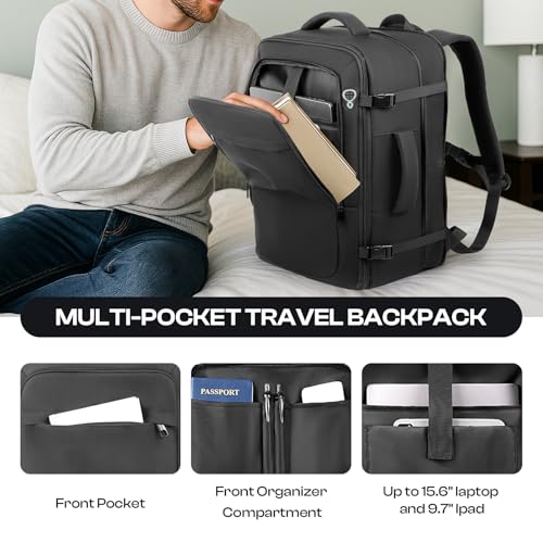 Carry on Backpack for 1-10 Days Trips, Extra Large 40L-50L Travel Backpack TSA Approved, Expandable Laptop Bagpack, Water Resistant Bag Compatible with 17.3 inch Laptops, Black - color: Black, size: XX-Large