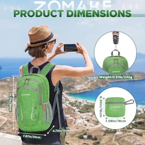 ZOMAKE Ultra Lightweight Packable Backpack 20L,Small Foldable Backpacks Hiking Water Resistant Collapsible Daypack for Women Men(Dark Green) - color: Dark Green, size: 20L
